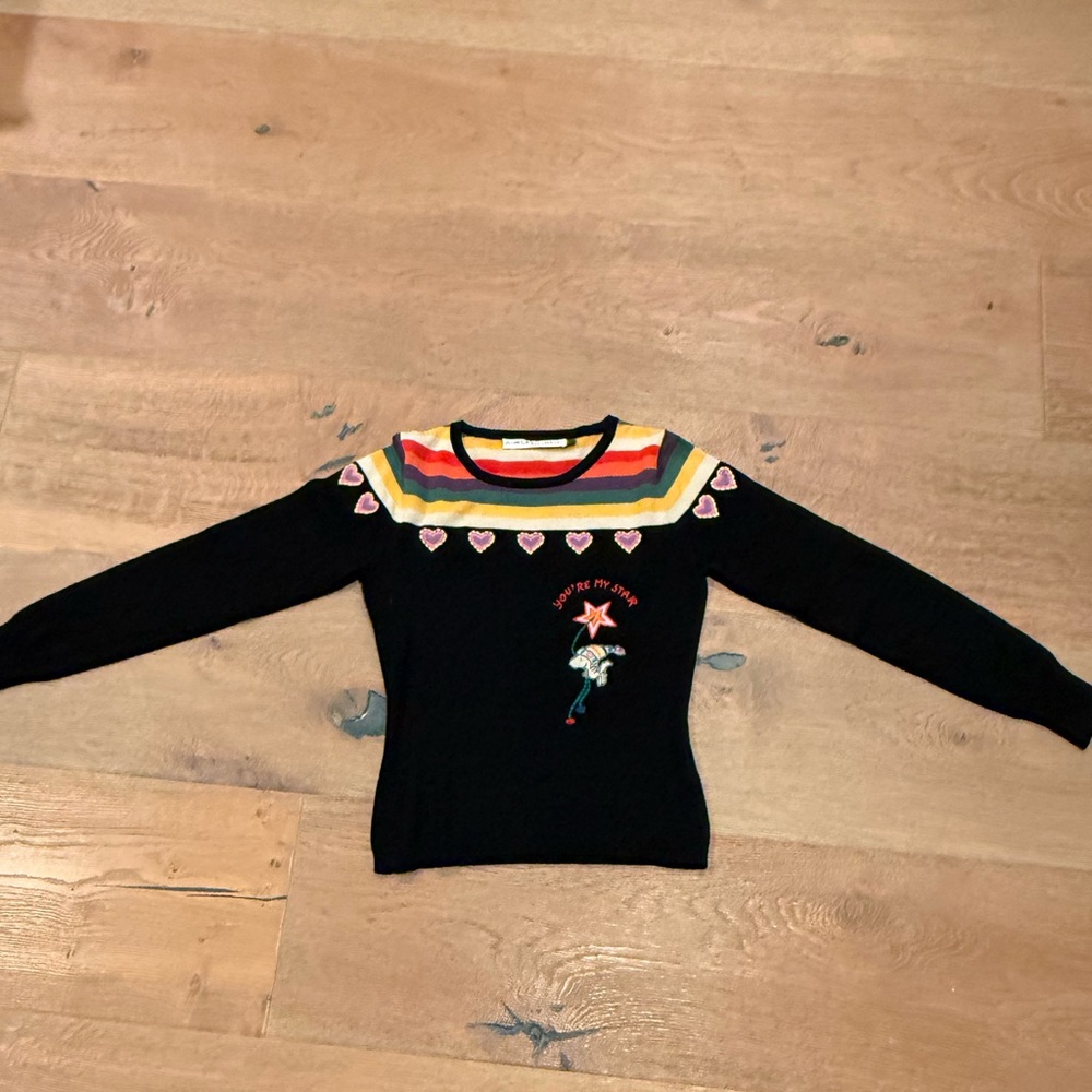 Chic JC de Castelbajac Black Sweater with Heart and Star Accents